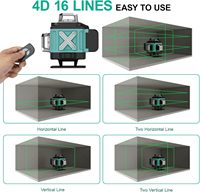 Niveau laser de qualité industrielle 16 lignes 360 ° auto-nivelant 4D Green Cross Line Support magnétique Télécommande 2 piles