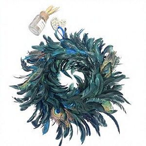 Factory Wholesale Yiwu YMH <b>Halloween</b> Party Black Feather <b>Garland</b> Festive Door Hanging Peacock Wreath - Product Image 1