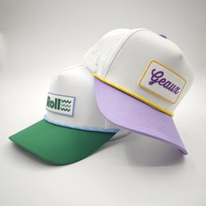 Casquettes de baseball ajustables en polyester imperméable à 5 panneaux, motif léopard/à pois, avec patch en caoutchouc et logo personnalisé, pour fabricants en gros - Product Image 1