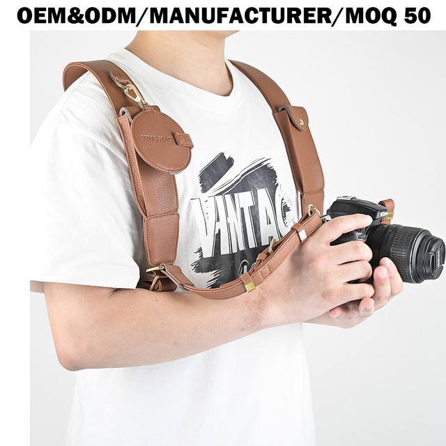 Manufacturer Custom High Quality Vegan Leather Dual Double Camera Harness Straps for 2 DSLR/SLR Cameras Photographers
