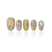 Y18 Grossiste en faux ongles à presser, motif étoile de mer verte, forme amande, réutilisables, kit d'art pour ongles