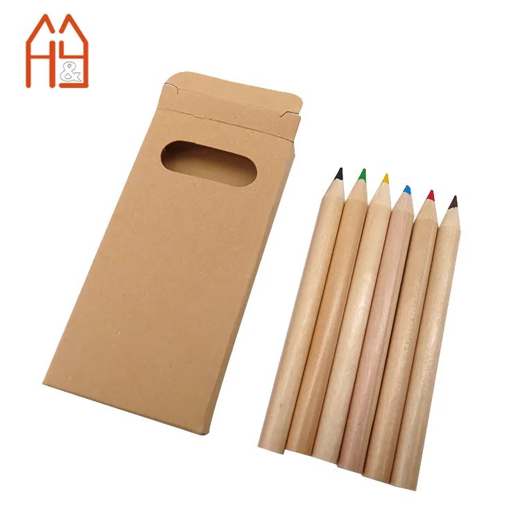 Vente en gros mini crayons de couleur en bois naturel pour enfants écoliers ECO Lot de 6 crayons à colorier