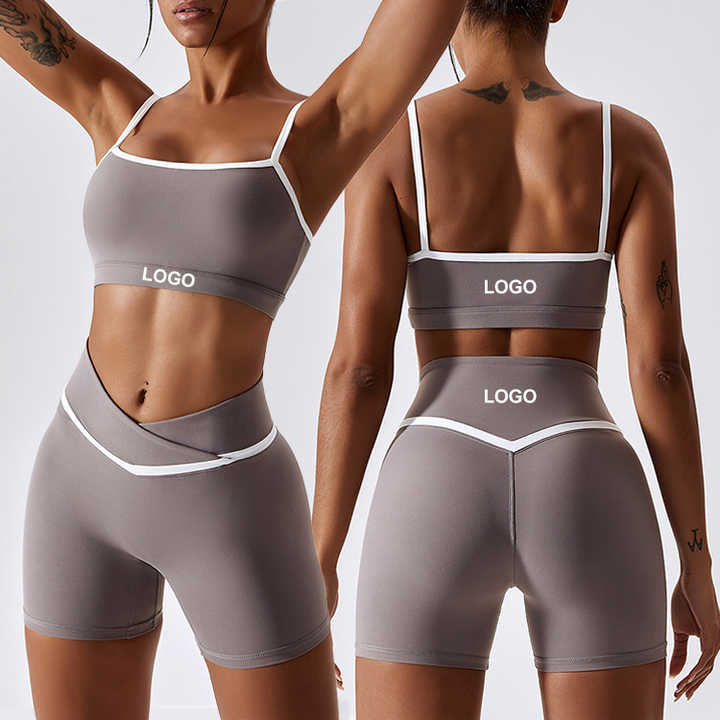 2pcs Letter Graphic Workout Suit Running Set & Crop Tee Tummy Control Tights