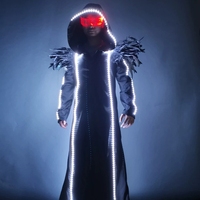 Ensemble de costume de capitaine KTV à LED multicolores pour le Nouvel An chinois et les fêtes de Noël, vêtements, lunettes et gants à piles