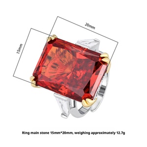 High <b>End</b> Jewelry Eco-friendly Copper 15*20MM Square Radiant Cut Cubic Zirconia Adjustable Band Ring for Women - Product Image 2