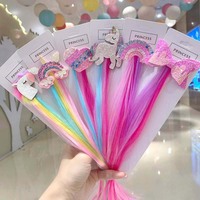 Extensions de perruque multicolores en tricot fantaisie, cheveux raides arc-en-ciel pour enfants, pince à cheveux licorne faite à la main, mignonne et adorable
