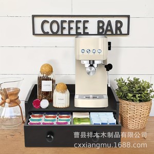 Wooden <b>Coffee</b> <b>Pod</b> Storage Box With <b>Drawer</b> Large Capacity Modern Simple Style Black Color - Product Image 1