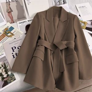 Damen Frühling und Herbst Cardigans Jacke Büro Gürtel Revers V-Ausschnitt Casual Loose Ladies Long Formal Frauen Anzug Mantel - Product Image 6