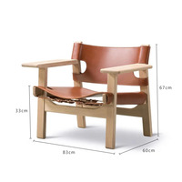 Fauteuils Modernes Vintage de Haute Qualité Confortables en Bois Massif avec Cuir Selle Naturel Design Doux pour Architectes Hôteliers