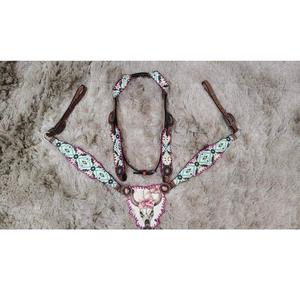 ชุดอุปกรณ์ขี่ม้าหนังแท้สไตล์ตะวันตกสุดหรู ผลิตในอินเดีย พร้อมสายคาดหน้าผากตกแต่ง สำหรับการแข่งขันขี่ม้า - Product Image 1
