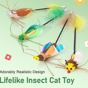 Set di ricariche per bacchette teaser per gatti con insetti realistici, ali iridescenti e piume naturali, durevoli, per prolungare la durata della bacchetta a spirale - Product Image 2