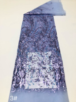 Tissu en dentelle polyester/métallique transparente nacrée brodé, antibactérien, respirant, antistatique, tricoté, poids moyen, pour mariage