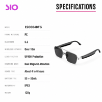 Lunettes Audio Intelligentes 5.3 UV400 IPX5 Double Chargement Magnétique Traduction Instantanée IA Enregistrement de Réunions