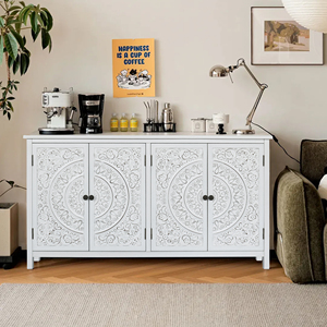 <b>White</b> Accent <b>Cabinet</b> 60 In 4 Doors Rustic Wood Sideboard <b>Storage</b> Buffet <b>Cabinet</b> For Home - Product Image 4