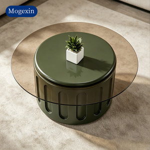 Modern <b>Nesting</b> <b>Coffee</b> <b>Table</b> <b>Set</b> with Tempered Glass Top & Walnut Green Veneer Base for Living Room Hotel Lobby - Product Image 3