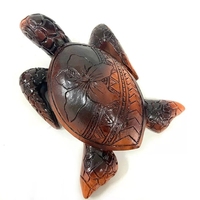 Statue de tortue en bois de résine hawaïenne sculptée à la main, tortue tropicale nautique océanique côtière, décoration intérieure
