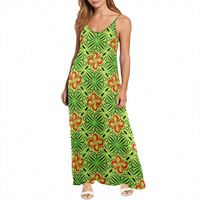 Robe Maxi d'été en mousseline de soie à bretelles spaghetti, imprimé masi tapa, fidjienne polynésienne, vêtements de plage personnalisés, robes pour femmes