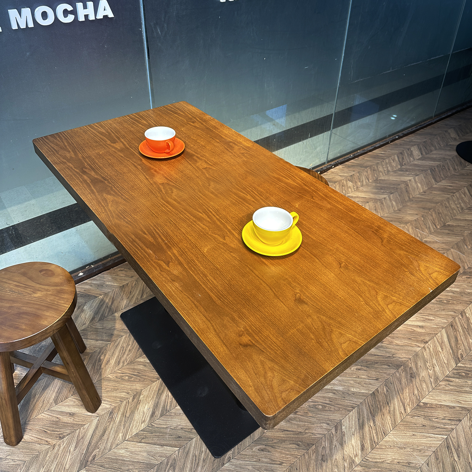 Sticking solid wood long table (steel plate feet)