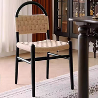 Chaise de table à manger vintage française chaise en bois massif tissé en corde rétro chambre à coucher maison dossier tissé coiffeuse chaise Vivian