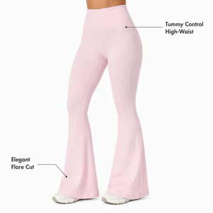 <b>Women</b> Premium Soft Pink Two Piece Yoga Set with Long Sleeve Zip Up <b>Jacket</b> Thumb Holes and High Waist Flared Bell Bottom Pants - Product Image 2