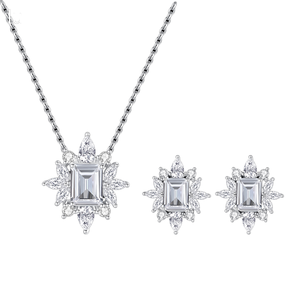 LUOTEEMI Nuevo Diseño, Juego de Joyería de Aretes y Collar con Flores Geométricas de Circonio y Latón Chapado en Rodio, para Regalo - Product Image 1