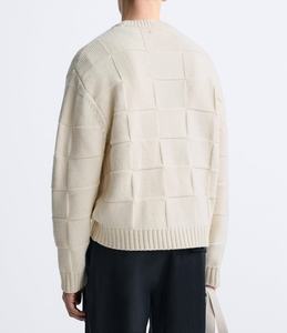 Pull en tricot à fleurs en coton personnalisé à col rond et à manches longues Pull jacquard en tricot pour hommes - Product Image 4