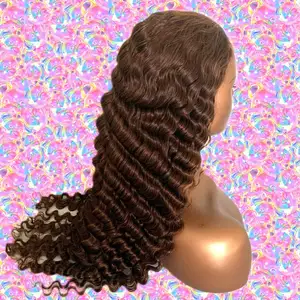 Wig penutupan renda rambut manusia Brasil HD, Wig alami renda rambut manusia depan, wig renda rambut Virgin gelombang dalam dengan rambut bayi