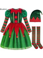 Costume d'elfe de Noël pour enfants en tissu extensible, tenue de fête rapide à enfiler, déguisement de Noël pour célébrations festives