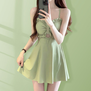 Traje de baño de una pieza para mujer Baiya, cintura alta, estilo halter, mini, de secado rápido, con aberturas, para natación en resort - Product Image 2