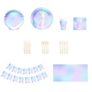Ensemble de vaisselle jetable personnalisé DAMAI sur le thème des sirènes pour fête d'anniversaire d'enfants, filles, assiettes, gobelets, serviettes - Product Image 3