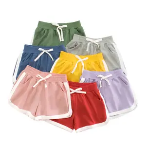 Custom Logo Factory Wholesale Cotton Summer Shorts Candy Color Shorts for Baby Girls 1-8Yrs