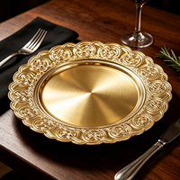 Assiettes de présentation en plastique Woju, plaquées or, décoratives, pour buffet, hôtel, restaurant et table de cérémonie