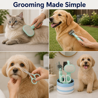 Kit de toilettage pour animaux de compagnie 6-en-1, brosse autonettoyante, outils de coupe sûrs, étui portable pour chats et chiens