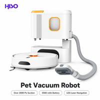 Robot aspirateur pour animaux de compagnie avec navigation laser LDS, aspiration de 3000 Pa, batterie de 5000 mAh, recharge automatique, télécommande, réservoir de poussière et d'eau de 250 ml, blanc ABS