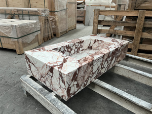 Lavabo de tocador de baño de mármol de lujo Rectángulo Calacatta Fregaderos de baño colgantes de pared de mármol rosa - Product Image 3