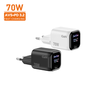 Pengisi Daya Ponsel Vina 70W GaN Fast Charging Tipe-C dengan Layar Pintar, PD 3.2, PPS, AVS, QC 3.0, Bersertifikasi CE FCC, Colokan UK untuk Tablet