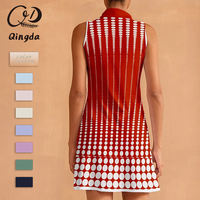 Robe de golf sans manches à col montant, demi-zip, imprimé pois dégradé, ourlet à volants, coupe ajustée, couleur personnalisable, respirante et extensible