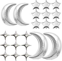 Ensemble de ballons en feuille d'aluminium en forme de croissant de lune et d'étoile scintillante, or et argent, 54 pièces, pour la décoration de fête sur le thème de l'Eid Mubarak Ramadan