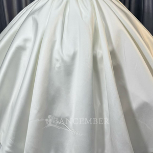Lscm116 Romantic Ivory Off Shoulder Square Neck Puff Sleeve Lace Applique Corset Plain Satin Ball Gown <b>Wedding</b> Dress Jancember - Product Image 4