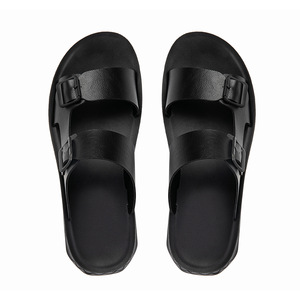 Sandales décontractées d'été pour hommes en cuir véritable à bout ouvert avec boucle et semelle antidérapante en caoutchouc, tailles 39-47 - Product Image 3