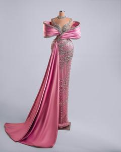 Vestidos de Cocktail Rosa Bebê em Cashmere com Alças Finas, Vestido Prom com Diamantes Pesados, Robe de Soirée, Vestidos de Festa Personalizados - Product Image 3