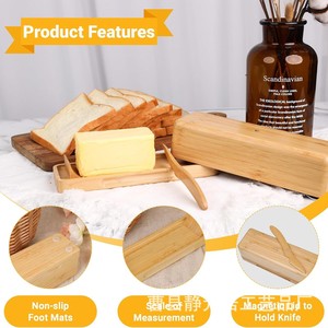 Mantequillera de madera con tapa, caja rectangular de bambú para almacenar mantequilla, contenedor de mantequilla para el hogar - Product Image 2