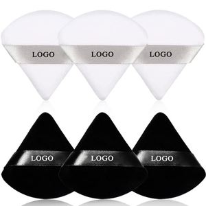 Éponge de maquillage triangulaire douce en velours pour le visage, avec logo personnalisé, pour application humide et sèche, lavable et réutilisable, en coton cosmétique pour les doigts - Product Image 1