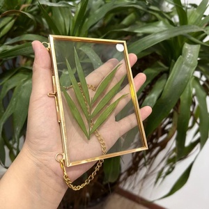 Siêu Đẹp Chất Lượng Vuông 6 Inch Brass Vàng Kính Nổi Khung Cho Ép Hoa Tường Treo Hai Mặt Kính Khung Ảnh - Product Image 5