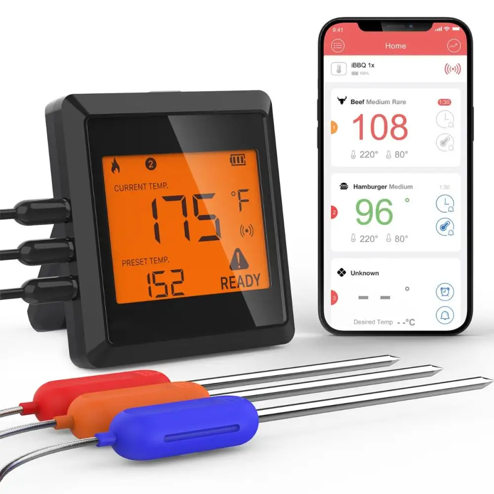 Digital Bluetooth Wifi Termometro De Cocina Grill Food Meat Thermometer With Multiple Stainless Steel Probe Pro-03