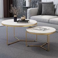 Offres Limitées Table Basse de Salon Design Rond Élégant avec Plateau en Pierre Durable de Luxe Léger et Pieds Dorés