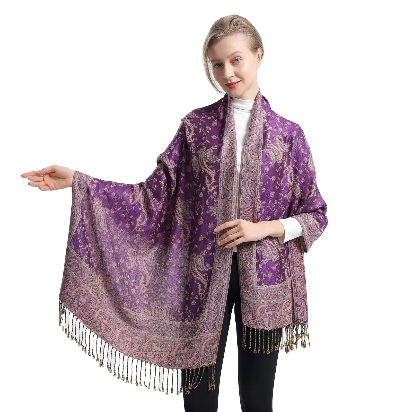 Wholesale Jacquard Fashion Design Long Spring and Autumn Scarf Paisley Pashmina Shawl Scarf for women