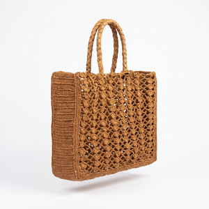 Sac fourre-tout d'été bohème en raphia pour femme ANA Madagascar, fait main, réutilisable, couleur unie, avec option de logo personnalisé - Product Image 4