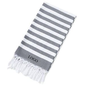 Vente en Gros LOGO Personnalisé 100% Coton Biologique Sans Sable Serviette de Plage Turque Fouta Avec Pompon - Product Image 1