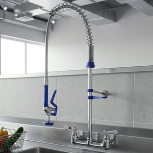 Robinet de cuisine industriel commercial à pré-évier, chromé, en laiton, mural, réglable, avec douchette flexible à ressort, modèle Mall 803-A, service complet - Product Image 2